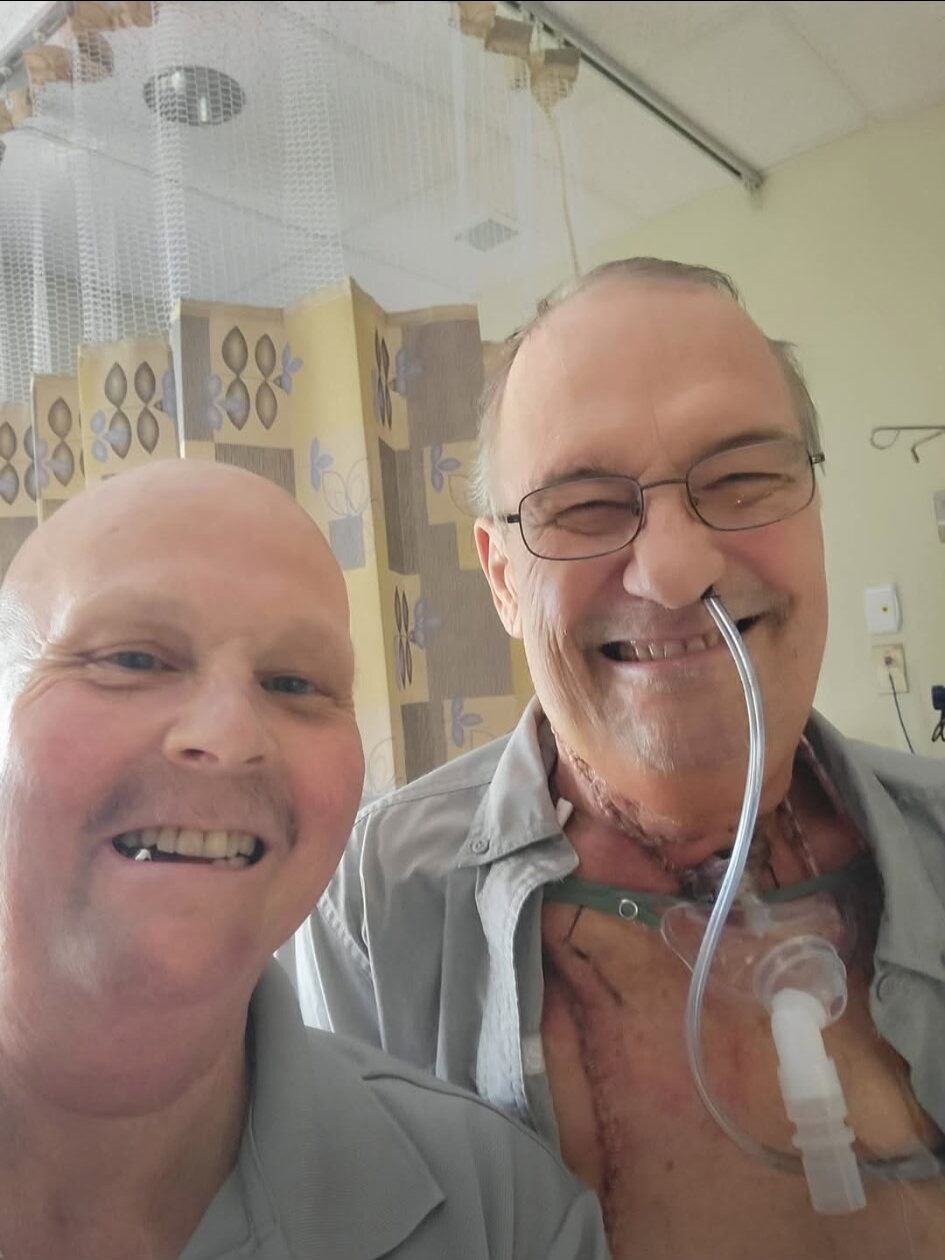 David sharing an encouraging hospital moment with another patient